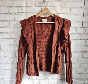 UNIVERSAL THREAD Rustic Red Ruffle Cardigan, XS